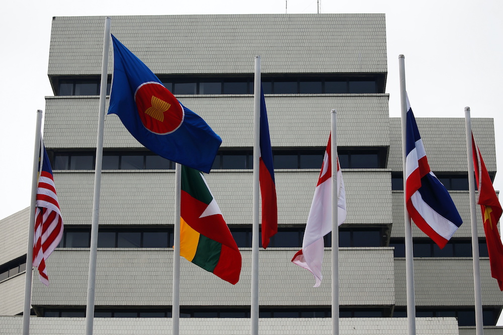 Flags are seen outside the Association of Southeast Asian Nations secretariat building, ahead of the ASEAN leadersu00e2u20acu2122 meeting in Jakarta, Indonesia, April 23, 2021. u00e2u20acu201d Reuters picnn