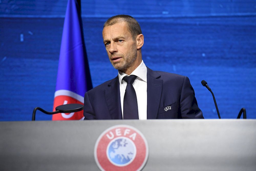 Uefa President Aleksander Ceferin speaking during the 45th Ordinary Uefa Congress, Montreux, Switzerland, April 20, 2021. u00e2u20acu201d UEFA/Handout via Reuters