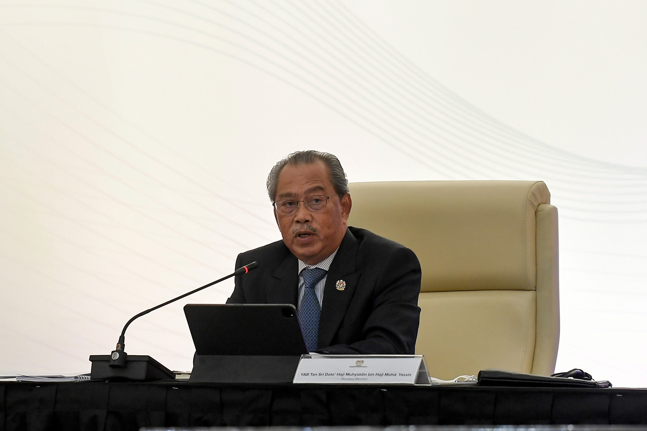 Prime Minister Tan Sri Muhyiddin Yassin delivers a speech during a dialogue session with industries organised by International Trade and Industry Ministry, in Kuala Lumpur March 15, 2021. u00e2u20acu201d Bernama pic