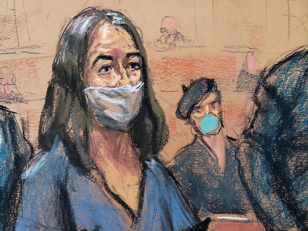 British socialite Ghislaine Maxwell appears during her arraignment hearing on a new indictment at Manhattan Federal Court in New York April 23, 2021, in this courtroom sketch. u00e2u20acu2022 Reuters file pic