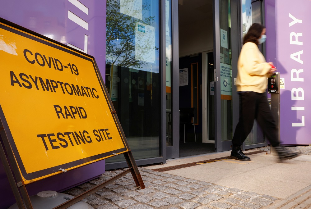 The entrance to a Covid-19 testing centre is pictured in Barnet, London April 14, 2021. u00e2u20acu2022 Reuters pic