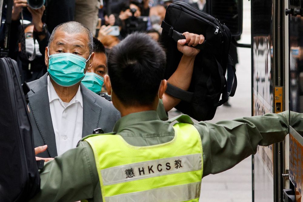 Media mogul Jimmy Lai, founder of Apple Daily, leaves the Court of Final Appeal by prison van in Hong Kong, China February 9, 2021. u00e2u20acu201d Reuters 