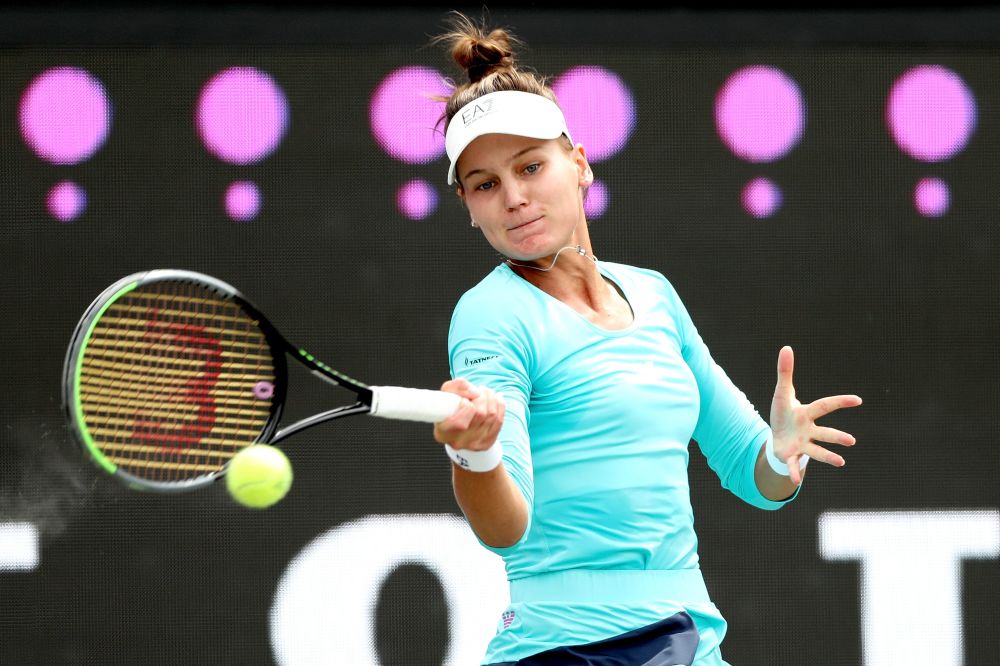Veronika Kudermetova of Russia returns a shot to Paula Badosa of Spain in the semifinals during the Volvo Car Open at LTP Daniel Island Tennis Center on April 10, 2021 in Charleston, South Carolina. u00e2u20acu201d AFP pic