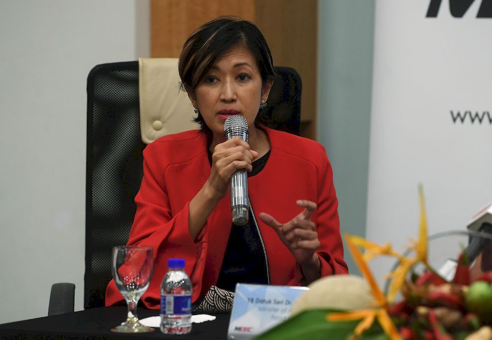 Malaysian Digital Economy Corporation (MDEC) Sdn Bhd Chief Executive Officer Surina Shukri speaking during a press conference at Malaysian Digital Corporation (MDEC) in Cyberjaya, April 2, 2021. u00e2u20acu201d Bernama pic