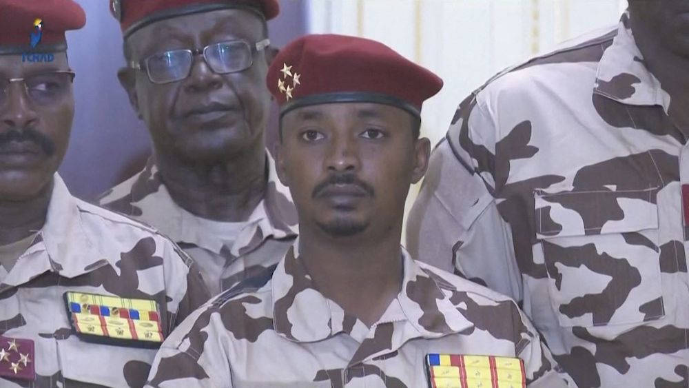 Video grab obtained by AFPTV from Tele Tchad on April 20, 2021 shows Mahamat Idriss Du00c3u00a9by, 37, the son of slain Chadian President Idriss Du00c3u00a9by Itno, at the announcement of the death of his father in N'Djamena. u00e2u20acu201d AFP pic