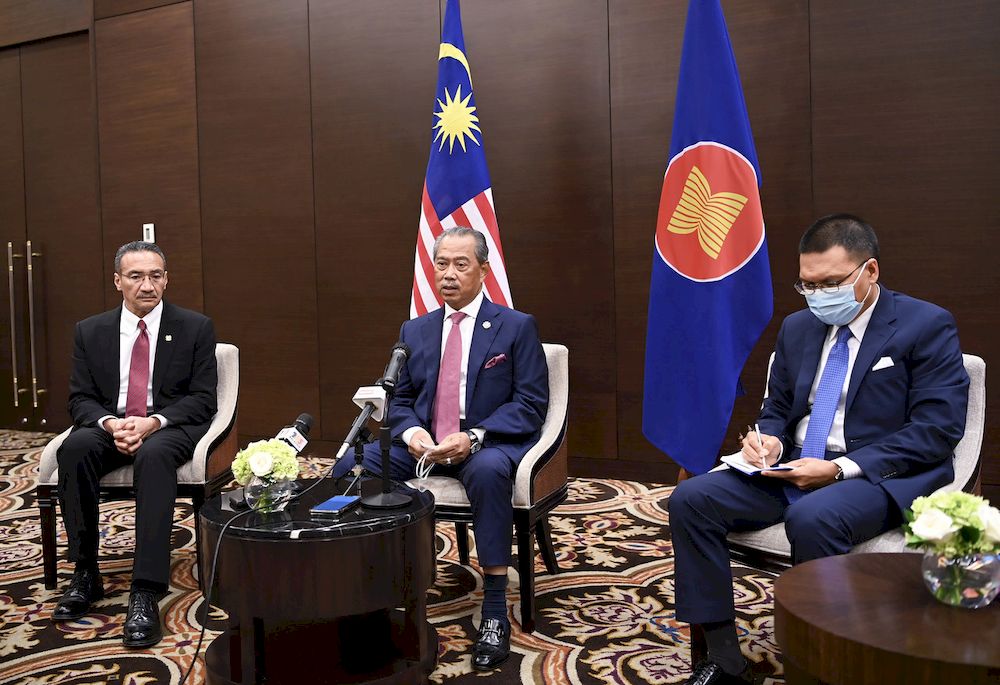 Prime Minister Tan Sri Muhyiddin Yassin during a press conference with Malaysian reporters after attending a special Asean Leadersu00e2u20acu2122 Meeting on the crisis in Myanmar, Jakarta, April 24, 2021. u00e2u20acu201d Bernama pic