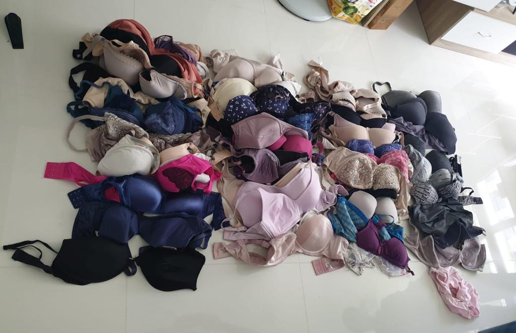 The man is believed to have been involved in other similar cases in the vicinity. More than 60 undergarments allegedly found in his possession were seized. u00e2u20acu2022 Picture courtesy of Singapore Police Force via TODAY