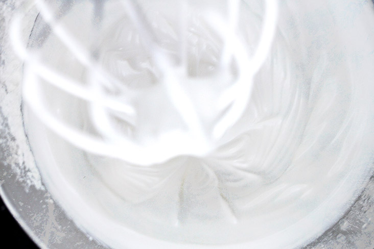 Whip the ingredients until the mixture forms stiff peaks.