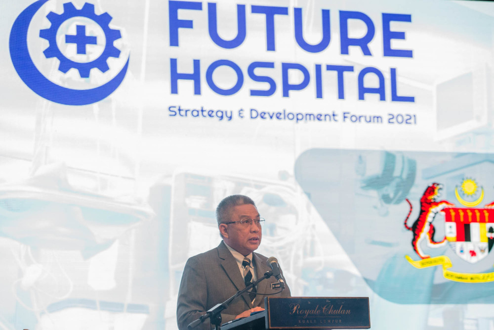 Health Minister Datuk Seri Dr Adham Baba delivers a keynote speech at The Future Hospital Strategy and Development Forum 2021 in Kuala Lumpur April 6, 2021. u00e2u20acu201d Picture by Firdaus Latif