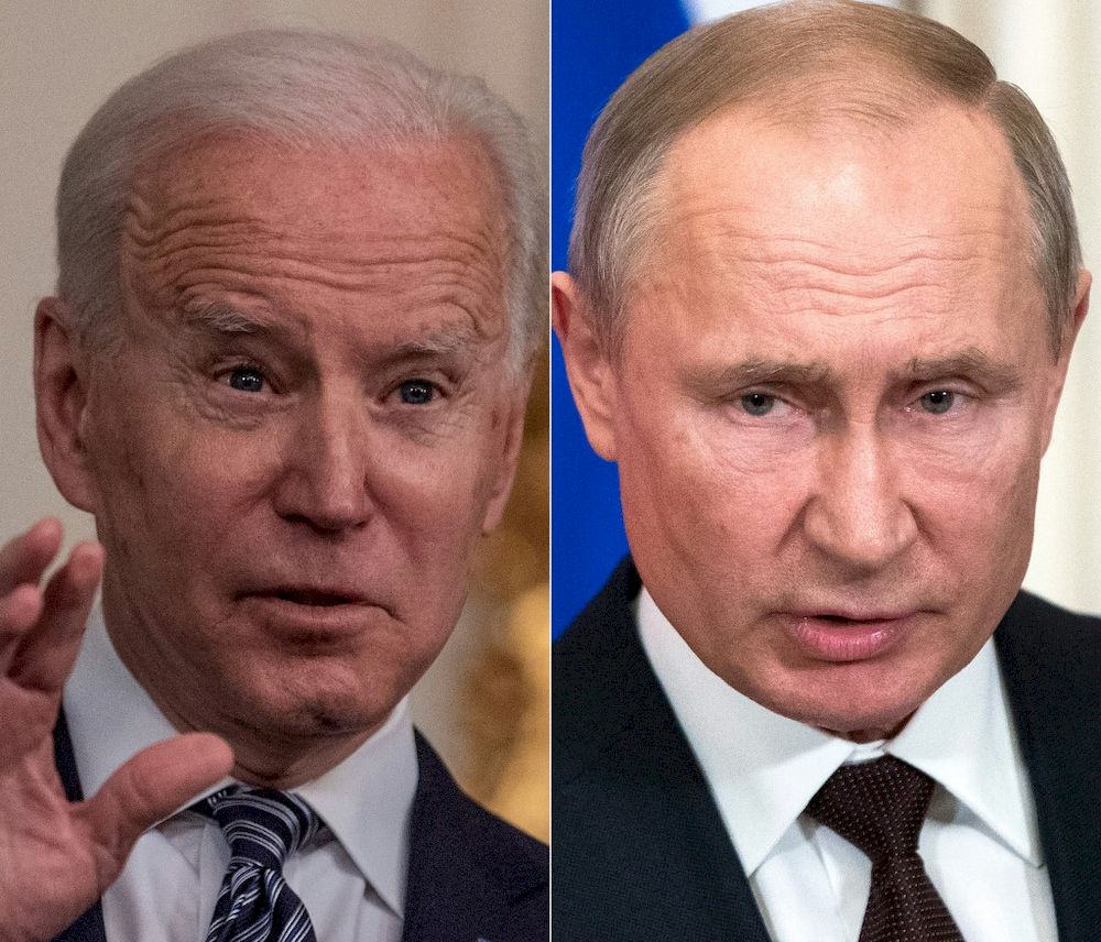 This combination of file pictures shows US President Joe Biden and Russian President Vladimir Putin. The US announced economic sanctions against Russia on April 15, 2021, and the expulsion of 10 diplomats in retaliation for what Washington says is the Kre