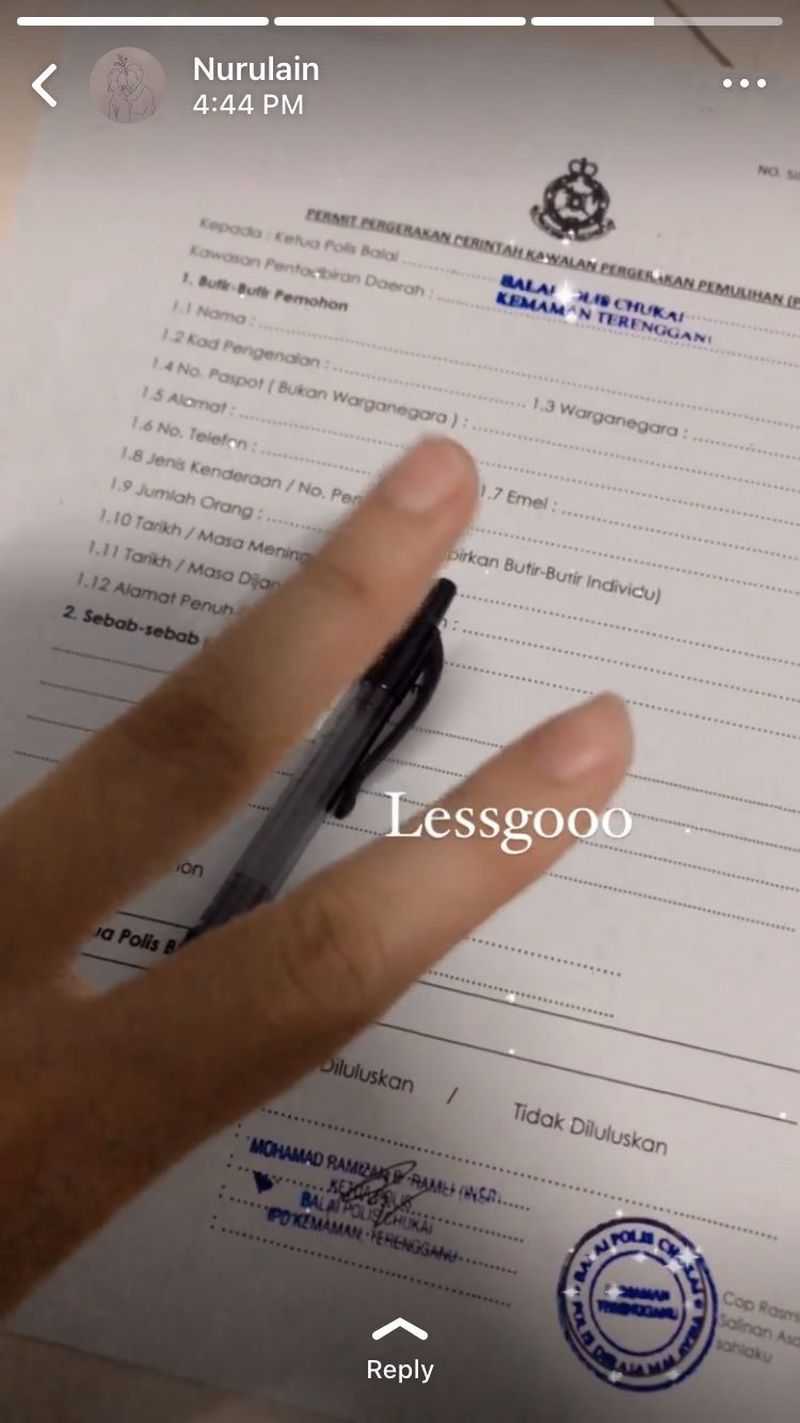 Hanyan said the signed interstate travel form was given to a woman from Chukai to travel to Kuala Lumpur to attend an interview. — Picture via Twitter