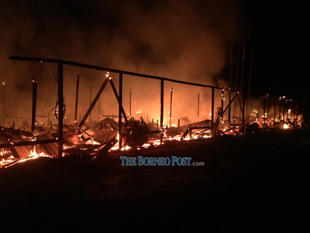 The fire destroyed 19 out of 24-door longhouse in Bukit Limau, Lapok. u00e2u20acu2022 Borneo Post pic