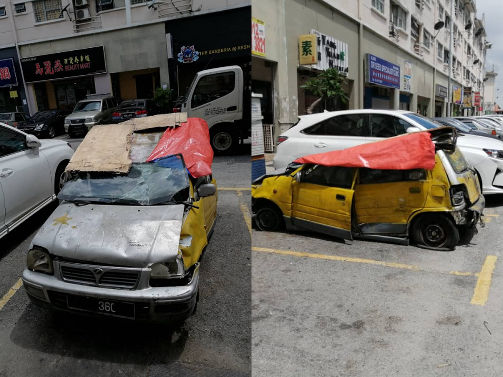 The infamous 'Kancil Buruk' has returned in a more critical condition with broken doors and flat tyres and has been spotted roaming around Kepong areas. u00e2u20acu2022 Screenshot via Facebook/ Lim Lip Eng