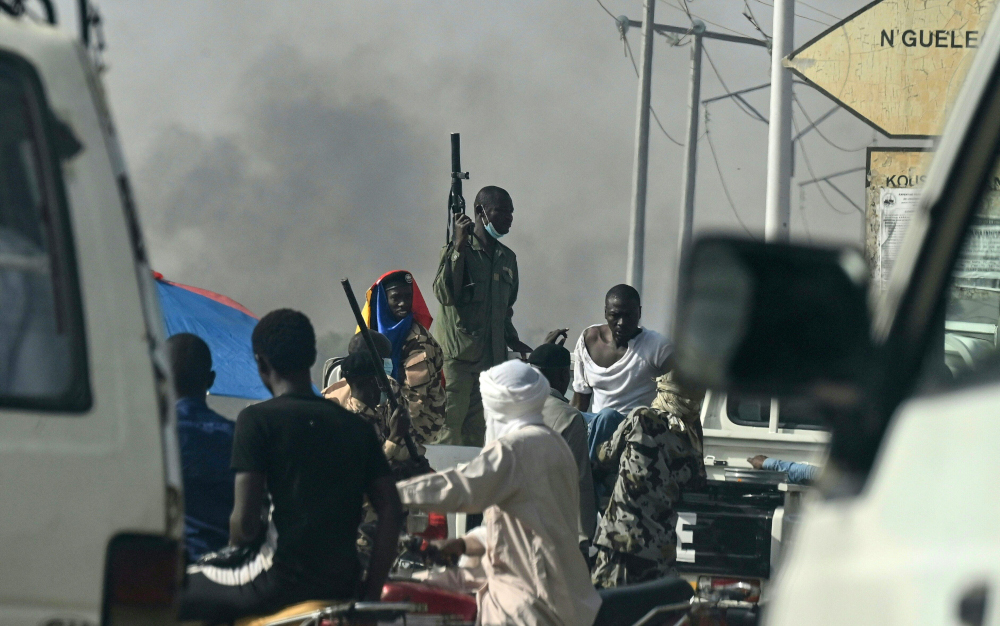 Chad police clash with opposition demonstrators in Nu00e2u20acu2122Djamena on April 27, 2021. At least five people were killed on April 27, 2021 during protests in Chad against a junta that took power after the death of longserving leader Idriss Deby Itno, prosecutor