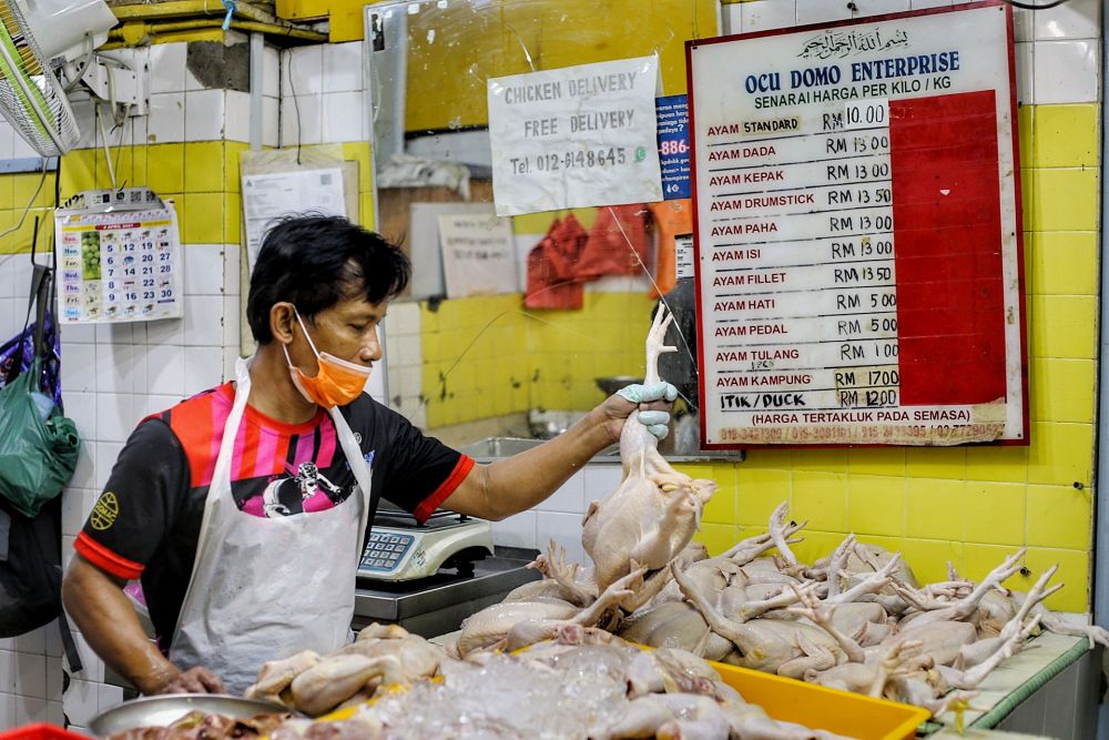 A chicken trader is pictured at the Taman Tun Dr Ismail wet market in Kuala Lumpur April 20, 2021. u00e2u20acu201d Picture by Ahmad Zamzahuri