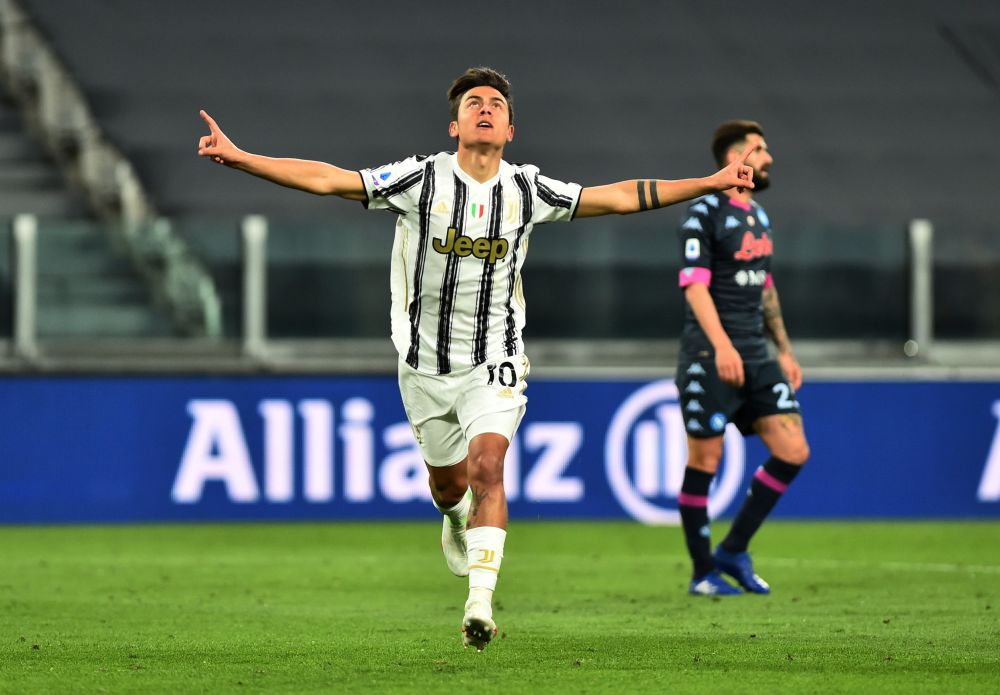 Juventus' Paulo Dybala celebrates scoring their second goal against Napoli at the Allianz Stadium, Turin April 7, 2021. u00e2u20acu201d Reuters picnn