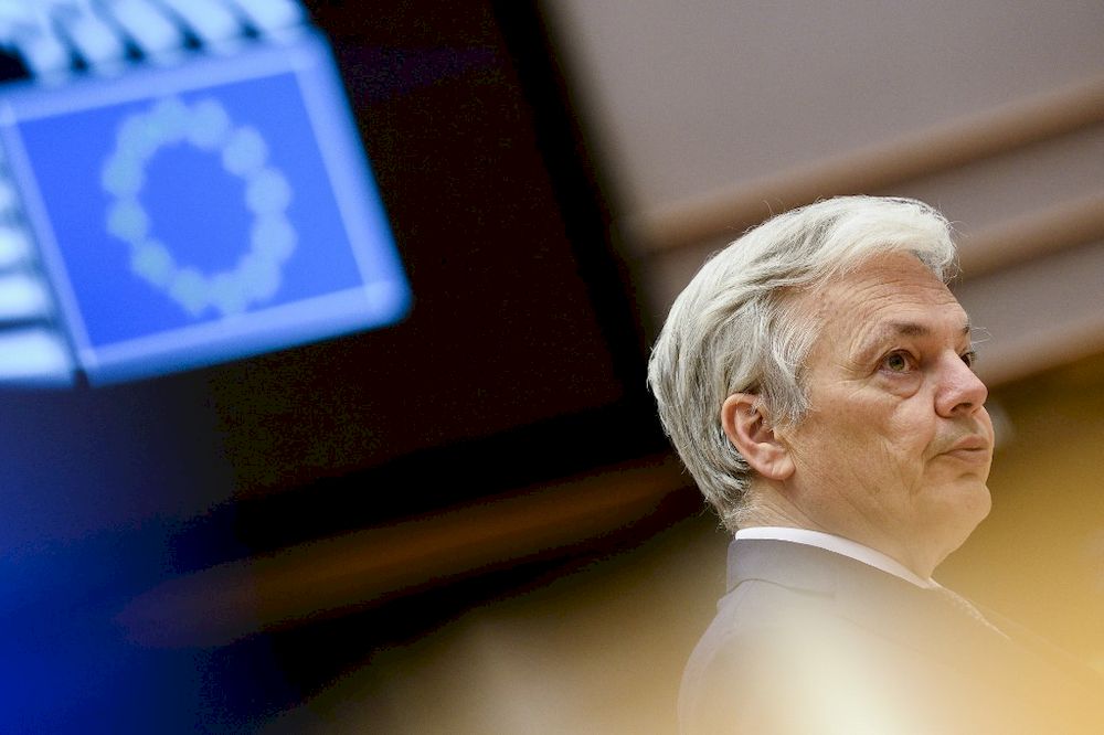European Justice Commissioner Didier Reynders addresses the European Parliament in Brussels, on April 28, 2021, on the creation of a Covid-19 certificate. u00e2u20acu201d AFP pic
