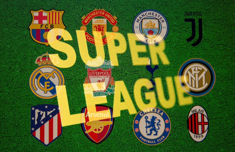 Super League words are seen in front of twelve of Europe's top football clubs logos in this illustration taken April 19, 2021. u00e2u20acu201d Reuters pic