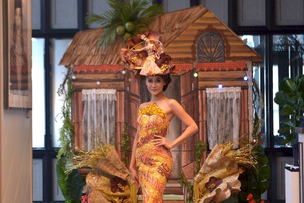 Francisca Luhong James wear the u00e2u20acu02dcKampungkuu00e2u20acu2122 national costume for the upcoming Miss Universe 2020 pageant designed by Carven Ong and Wescara. u00e2u20acu201d Pix by Miera Zulyana