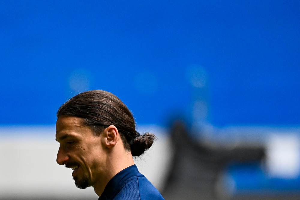 Swedenu00e2u20acu2122s forward Zlatan Ibrahimovic attends a training session of Swedenu00e2u20acu2122s national football team in Solna, March 30, 2021, prior to the friendly match between Sweden and Estonia to be played on March 31, 2021. u00e2u20acu201d AFP pic 