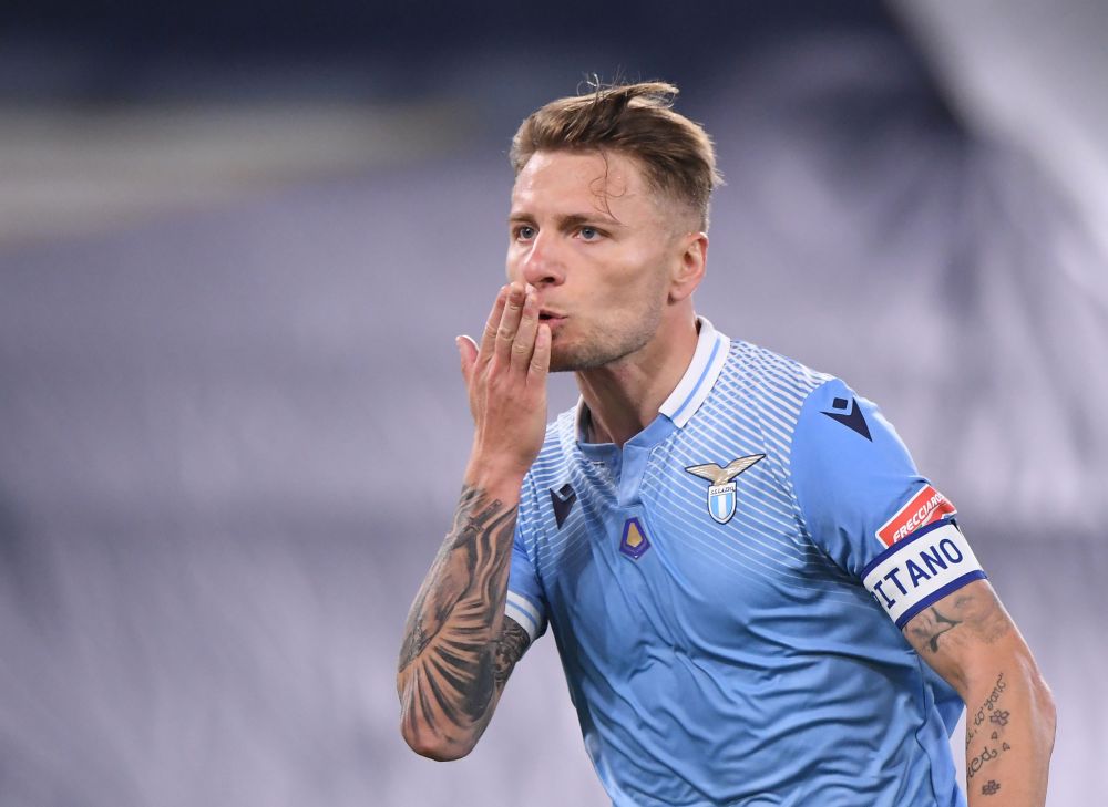 Lazio's Ciro Immobile celebrates scoring their third goal against AC Milan at the Stadio Olimpico, Rome April 26, 2021. u00e2u20acu201d Reuters pic