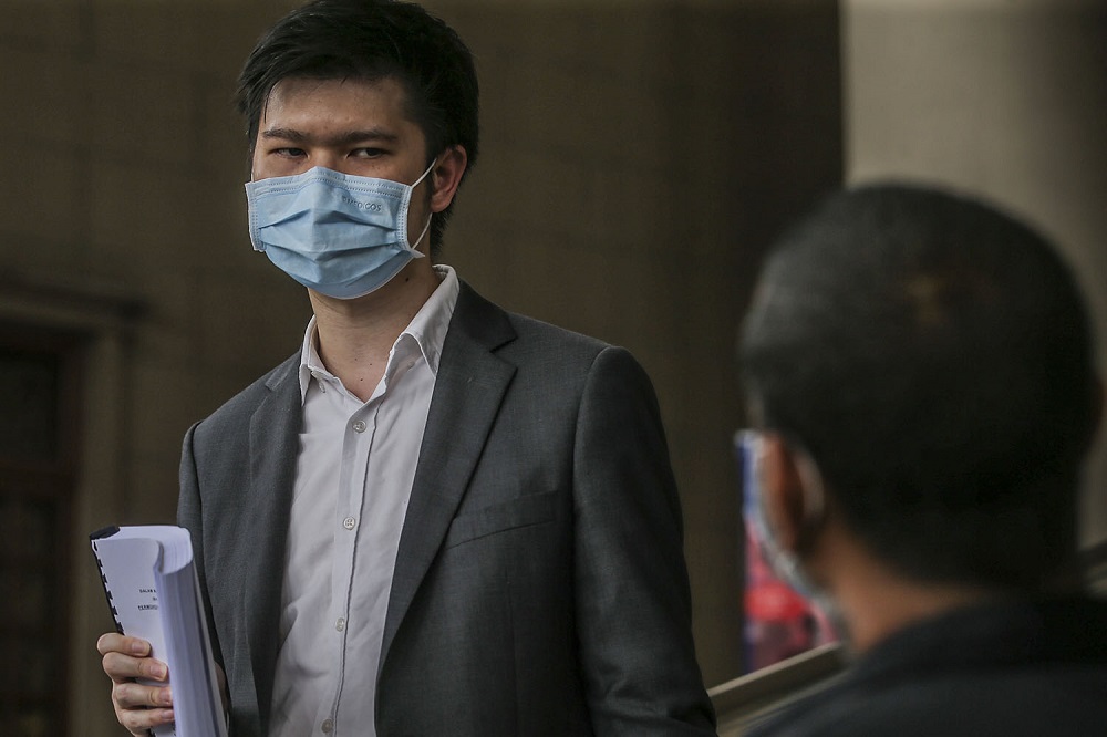 Mudau00e2u20acu2122s pro tem vice-president and lawyer Lim Wei Jiet speaks to reporters at the Kuala Lumpur High Court Complex April 27, 2021. u00e2u20acu2022 Picture by Hari Anggara