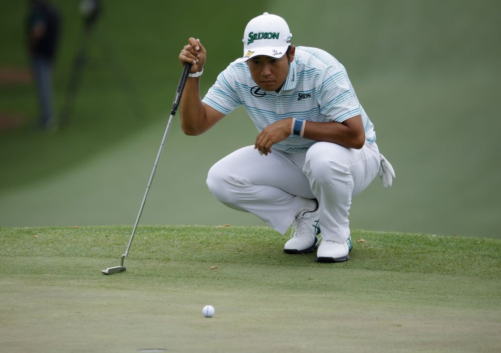 Japan's Hideki Matsuyama lines up his birdie putt on the 7th green during the third round at the Augusta National Golf Club, Georgia April 10, 2021. u00e2u20acu201d Reuters pic