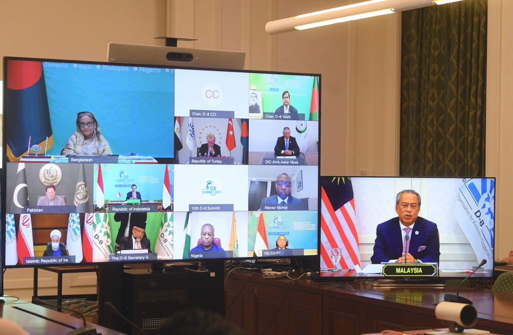 Prime Minister Tan Sri Muhyiddin Yassin delivers his keynote speech during virtual session of the 10th D-8 Summit in Putrajaya, April 8, 2021. u00e2u20acu201d Bernama pic 