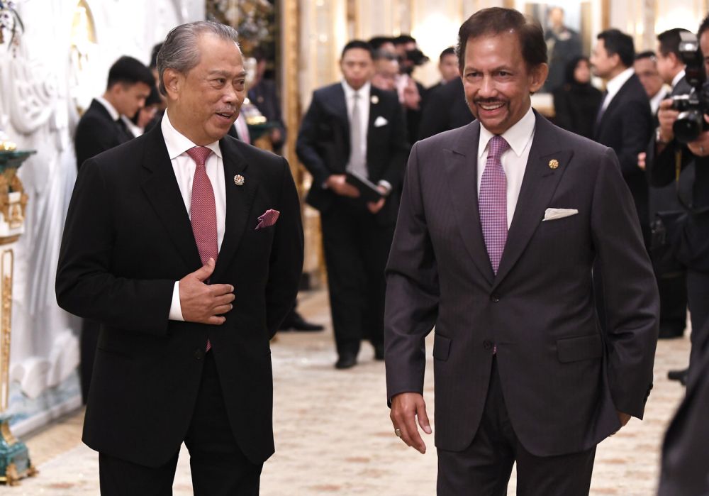 Prime Minister Tan Sri Muhyiddin Yassin with Sultan of Brunei Sultan Haji Hassanal Bolkiah at Istana Nurul Iman in Bandar Seri Begawan April 5, 2021. u00e2u20acu201d Bernama pic