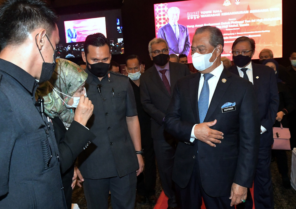 Prime Minister Tan Sri Muhyiddin Yassin after his speech at the 2030 Shared Prosperity Vision Town Hall at the Borneo Kuching Convention Centre (BCCK) in Kuching, April 1, 2021. u00e2u20acu201d Bernama pic  