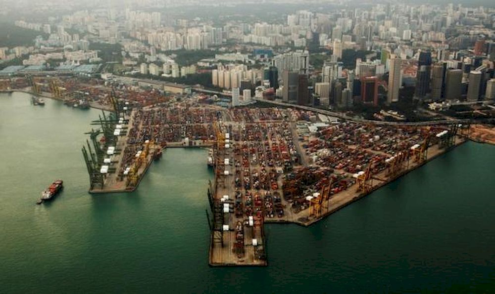An aerial view of shipping containers stacked at the port of Singapore February 14, 2012. u00e2u20acu201d Reuters pic