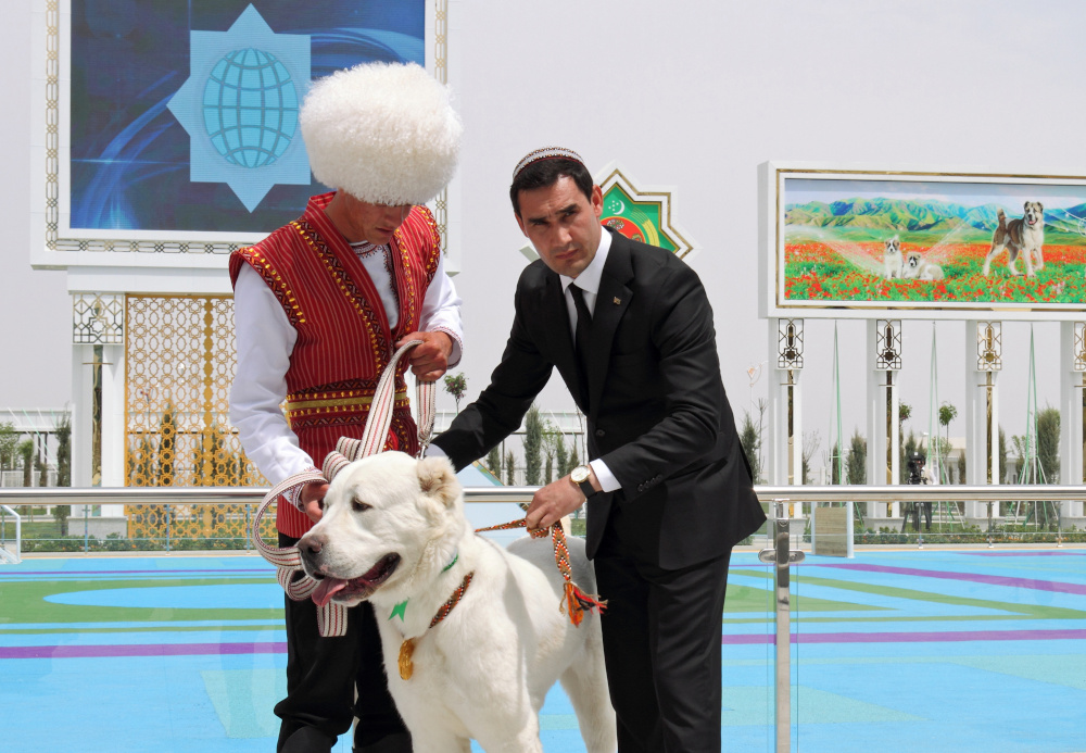 Turkmenistanu00e2u20acu2122s Deputy Prime Minister Serdar Berdymukhamedov awards a medal to a Turkmen shepherd dog, locally known as Alabai, during celebrations for the national Turkmen Horse Day and the Turkmen Shepherd Dog Day April 25, 2021. u00e2u20acu201d Reuters pic