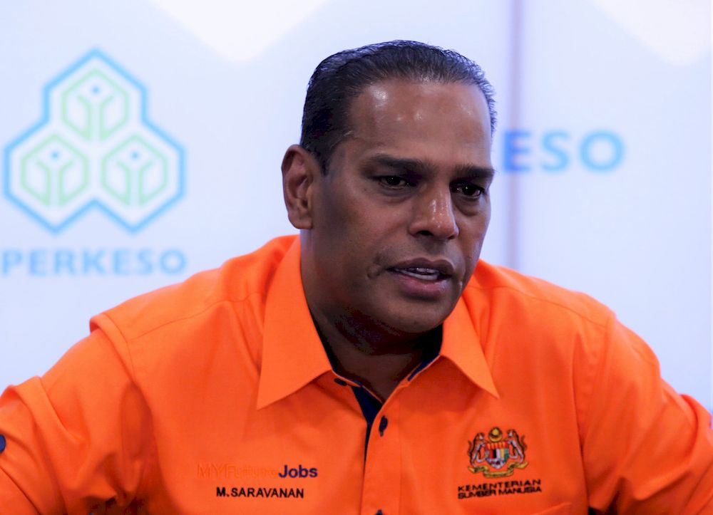 Human Resources Minister Datuk Seri M. Saravanan during a press conference at the Setiawangsa Community Centre, April 12, 2021. u00e2u20acu201d Bernama pic