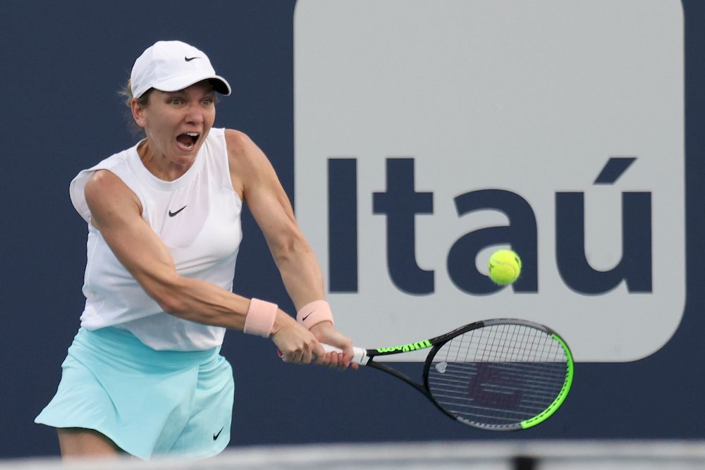 File picture shows Simona Halep of Romania hitting a backhand against Caroline Garcia of France (not pictured) in the second round of the Miami Open at Hard Rock Stadium, Miami, Mar 25, 2021. u00e2u20acu201d Geoff Burke-USA TODAY Sports/Reuters pic