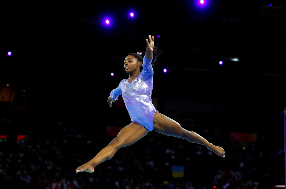 Simone Biles of the US in action at the 2019 World Artistic Gymnastics Championships in Stuttgart, Germany, October 13, 2019. u00e2u20acu201d Reuters pic 