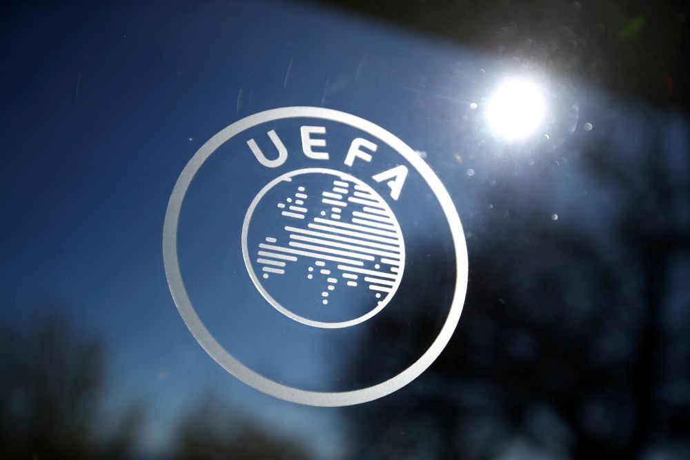 General view of the Uefa logo at its headquarters at Nyon, Switzerland February 28, 2020. u00e2u20acu201d Reuters pic