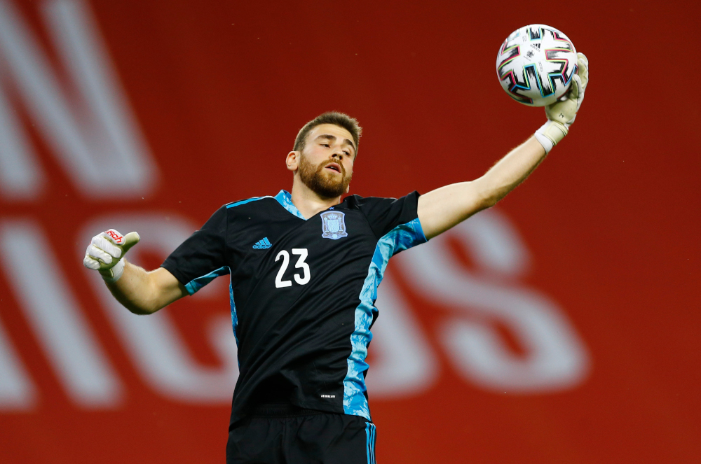 Spainu00e2u20acu2122s Unai Simon in action during the World Cup Qualifiers Europe Group B match against Kosovo at the Estadio La Cartuja de Sevilla in Spain, March 31, 2021. u00e2u20acu201d Reuters pic 