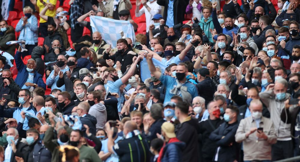 Manchester City fans inside the Wembley Stadium during the match between Manchester City and Tottenham Hotspur April 25, 2021. u00e2u20acu201d Reuters picnn
