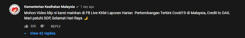 The health ministry's comment on Aliff's 'Lala Raya' music video. — Screenshot from Youtube/TV Terlajak Laris