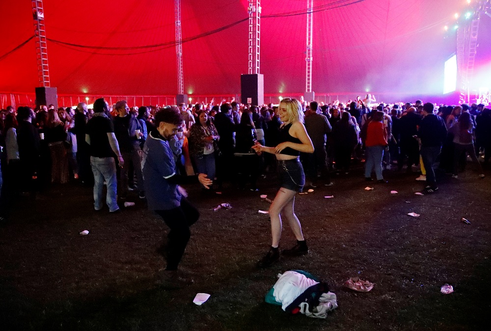 People enjoy their time during a test music festival as part of a national research programme assessing the risk of Covid-19 transmission in Liverpool May 2, 2021. u00e2u20acu201d Reuters pic