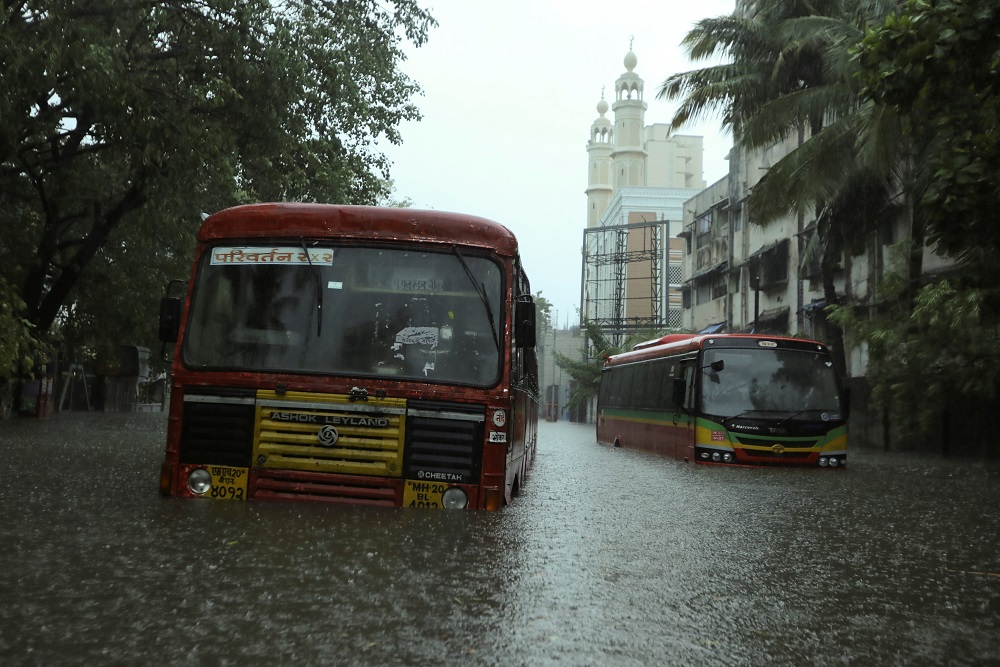 Passenger buses are stranded on a waterlogged road after heavy rains caused by Cyclone Tauktae in Mumbai May 17, 2021. u00e2u20acu201d Reuters pic
