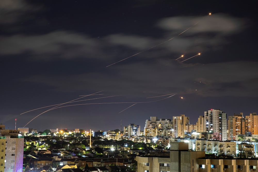 Streaks of light are seen as Israel’s Iron Dome anti-missile system intercepts rockets launched from the Gaza Strip towards Israel, as seen from Ashkelon, Israel May 17, 2021. — Reuters pic
