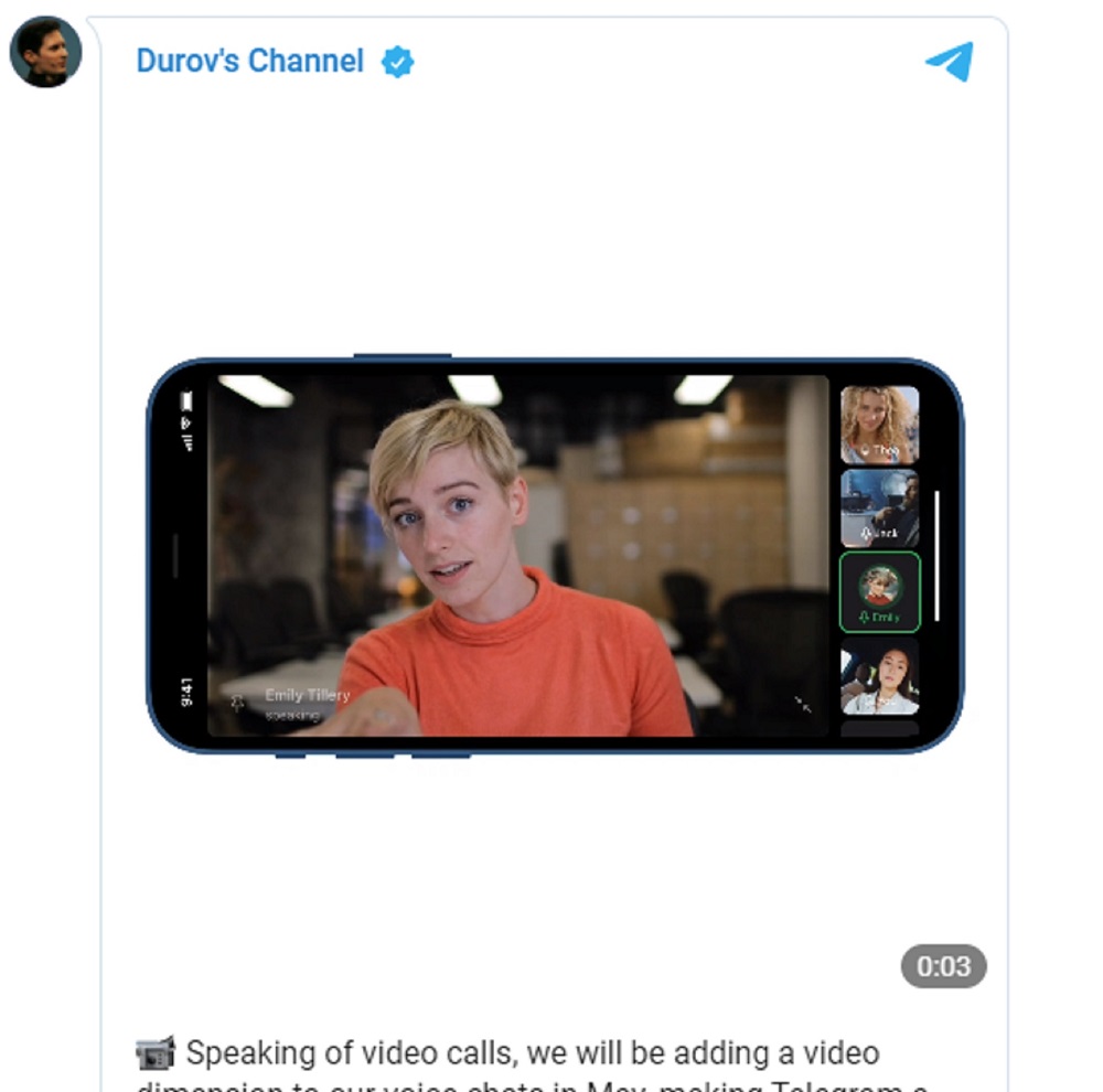 Pavel Durovu00e2u20acu2122s announcement of group video calls on Telegram was accompanied by a short promotional video. u00e2u20acu201d Picture courtesy of Pavel Durov/Telegram via ETX Studio