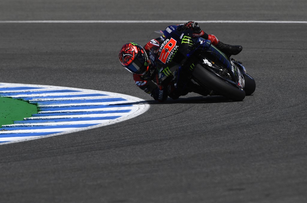 Monster Energy Yamaha MotoGP's French rider Fabio Quartararo competes during the MotoGP fourth free practice session of the Spanish Grand Prix at the Jerez Circuit in Jerez de la Frontera on May 1, 2021.u00e2u20acu201d AFP picn n