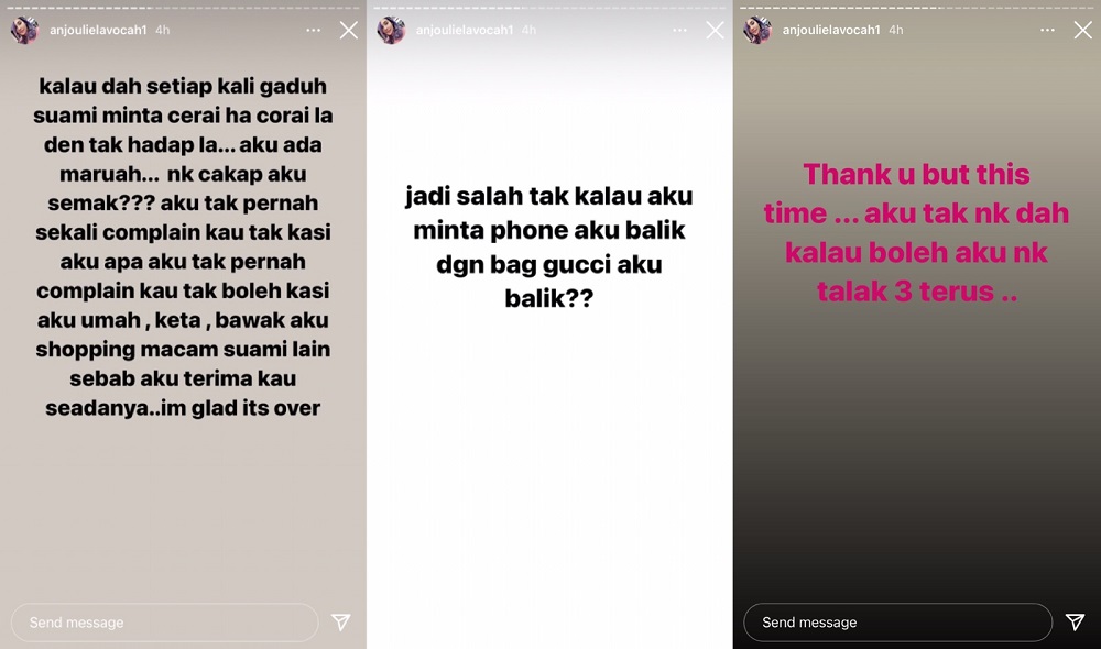 Zarina spilled details about her rocky marriage with Eilyas on her Instagram. — Screen captures via Instagram/anjoulielavocah1