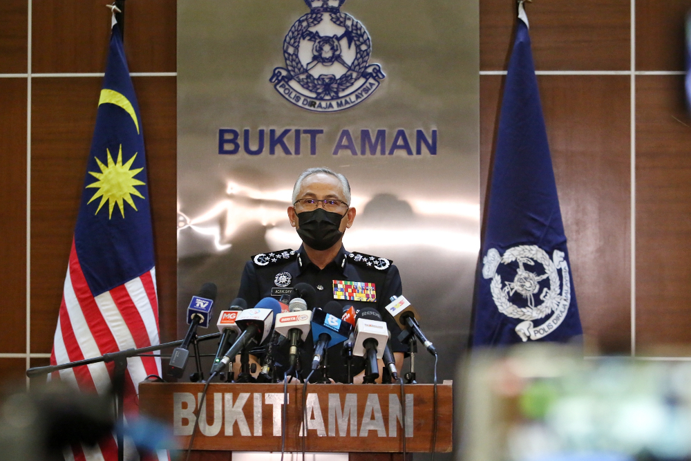Inspector-General of Police (IGP) Datuk Seri Acryl Sani Abdullah Sani speaks during a press conference on the enforcement MCO 3.0 SOP in Bukit Aman May 31, 2021. u00e2u20acu201d Picture by Choo Choy May 