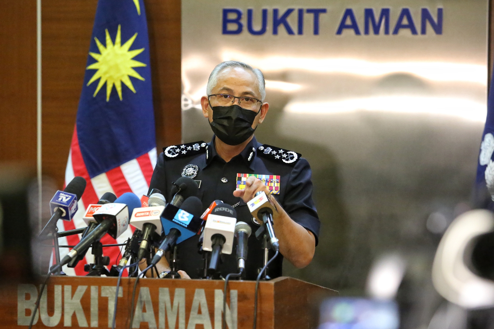Inspector-General of Police (IGP) Datuk Seri Acryl Sani Abdullah Sani speaks during a press conference on the enforcement MCO 3.0 SOP in Bukit Aman May 31, 2021. u00e2u20acu201d Picture by Choo Choy May 