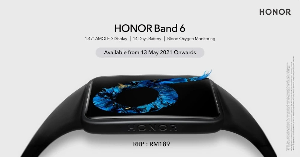 The Honor Band 6 features a built-in heart rate sensor with blood oxygen monitoring. — SoyaCincau pic