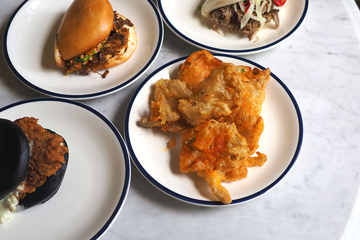Fried oyster mushrooms make a nice, crispy side item with the baos