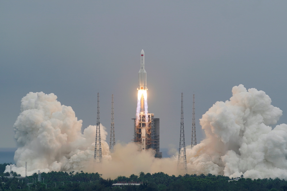 The Long March-5B Y2 rocket, carrying the core module of Chinau00e2u20acu2122s space station Tianhe, takes off from Wenchang Space Launch Center in Hainan province, China April 29, 2021. u00e2u20acu2022 Reuters pic nn